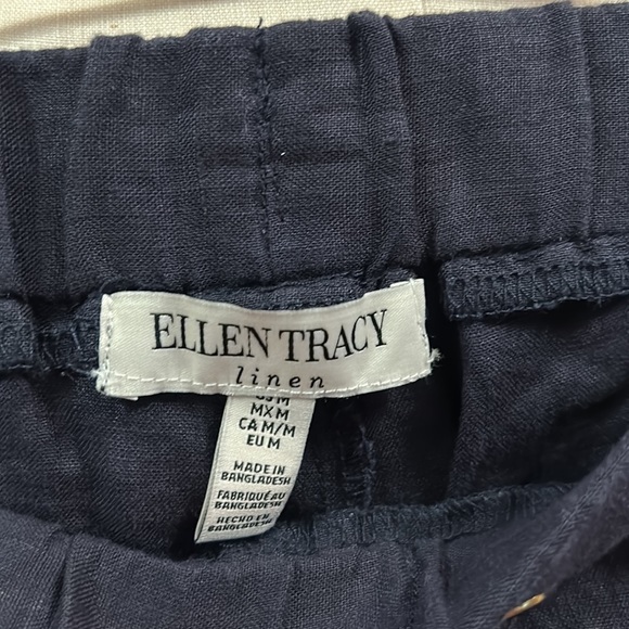 ELLEN Tracy women’s Navy linen pants, folded hem, drawstring waist size M - Picture 6 of 11